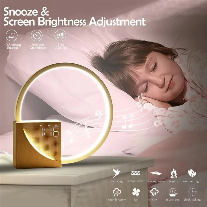 Hot Selling-Wake up Night Light with Alarm Clock for Bedroom 3 Level Dimmable Touch Table Lamp with White Noise for Kids,Wake Up