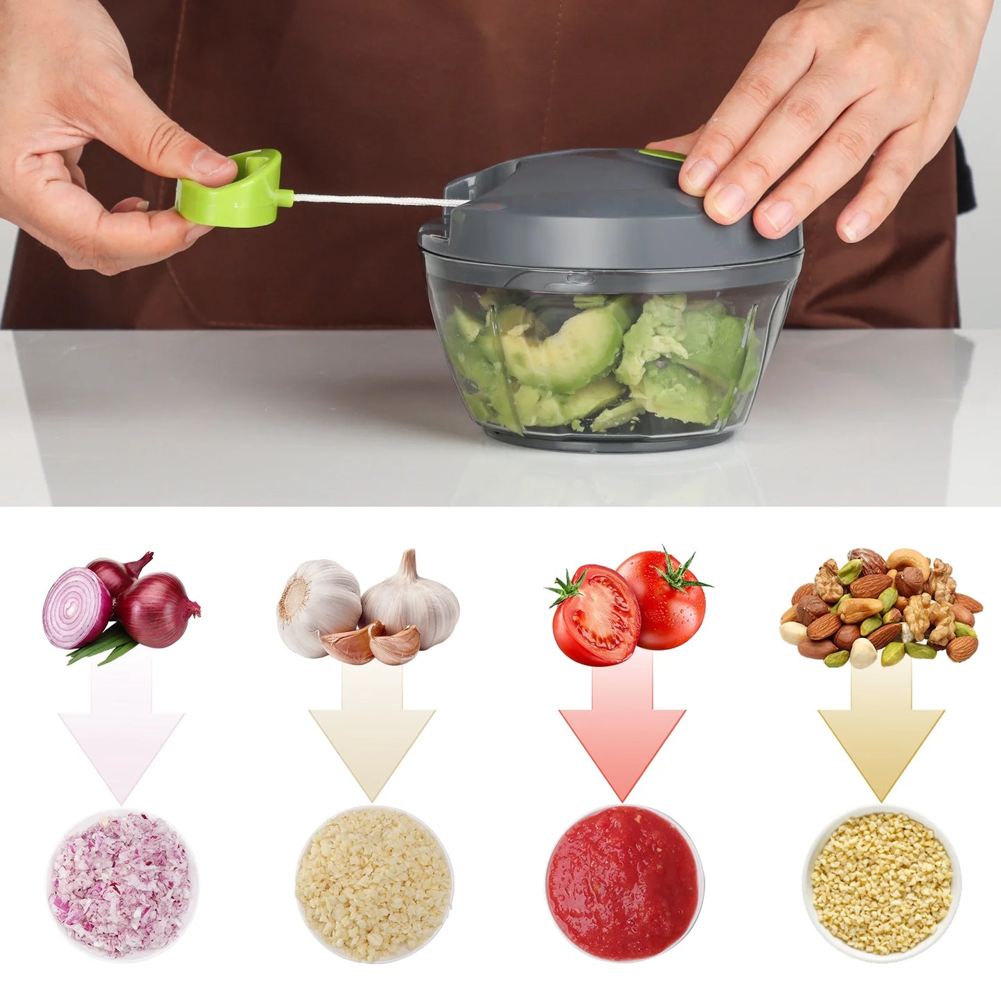 Vegetable Chopper Manual Food Processor with Pull Cord, 500 Ml Hand-Powered Kitchen Cutter for Garlic, Onion, Veggies & Fruits