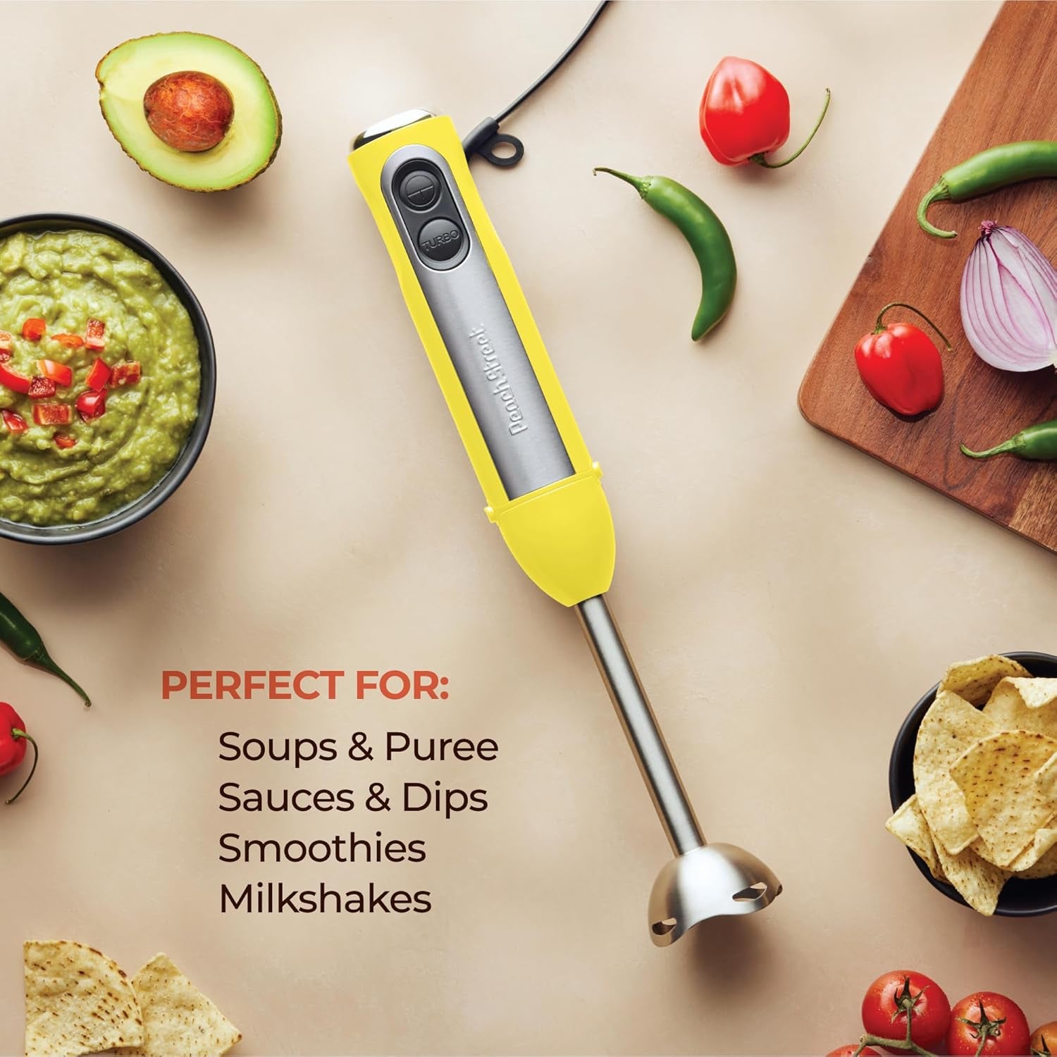 Powerful Immersion Blender, Electric Hand Blender 500 Watt with Turbo Mode, Detachable Base. Handheld Kitchen Gadget Blender Stick for Soup, Smoothie, Puree, Baby Food, 304 Stainless Steel Blades