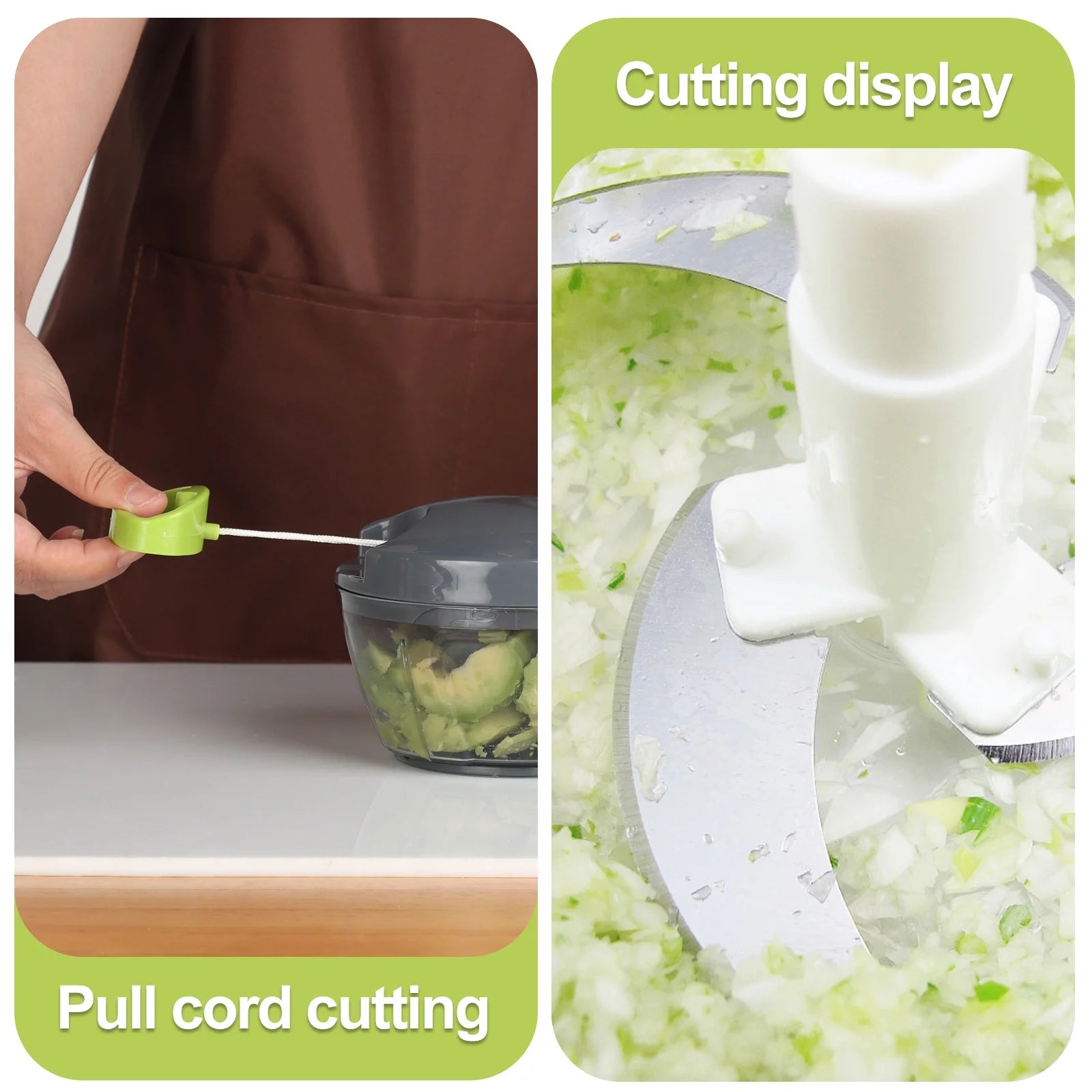 Vegetable Chopper Manual Food Processor with Pull Cord, 500 Ml Hand-Powered Kitchen Cutter for Garlic, Onion, Veggies & Fruits