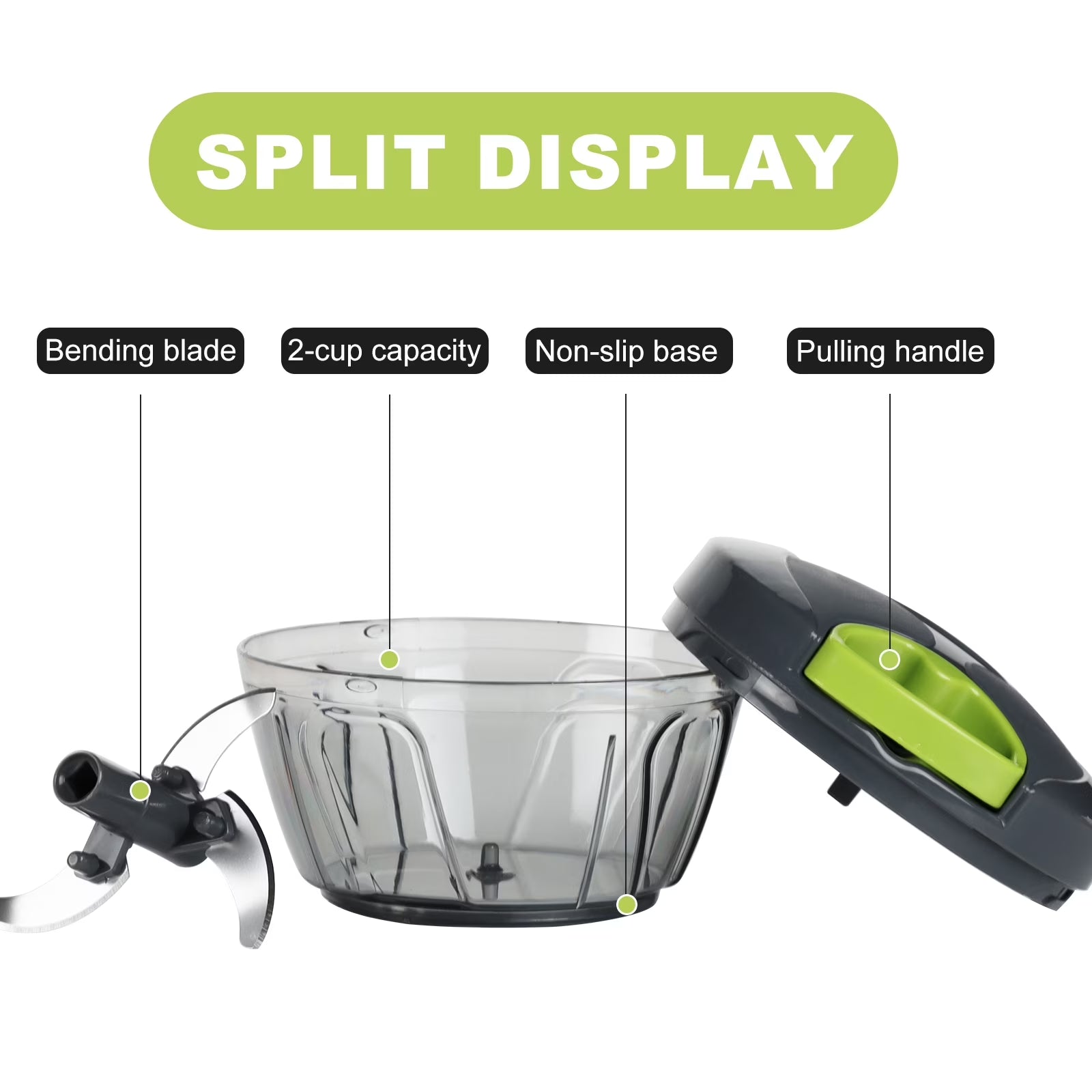 Vegetable Chopper Manual Food Processor with Pull Cord, 500 Ml Hand-Powered Kitchen Cutter for Garlic, Onion, Veggies & Fruits