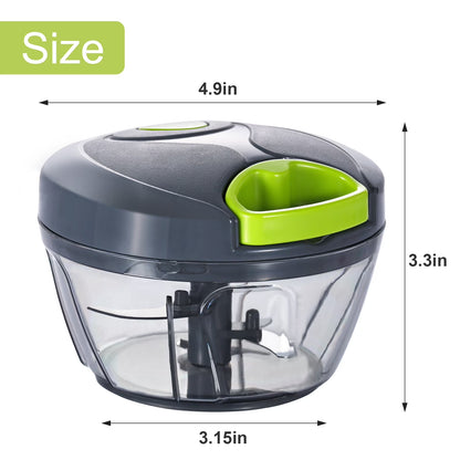Vegetable Chopper Manual Food Processor with Pull Cord, 500 Ml Hand-Powered Kitchen Cutter for Garlic, Onion, Veggies & Fruits