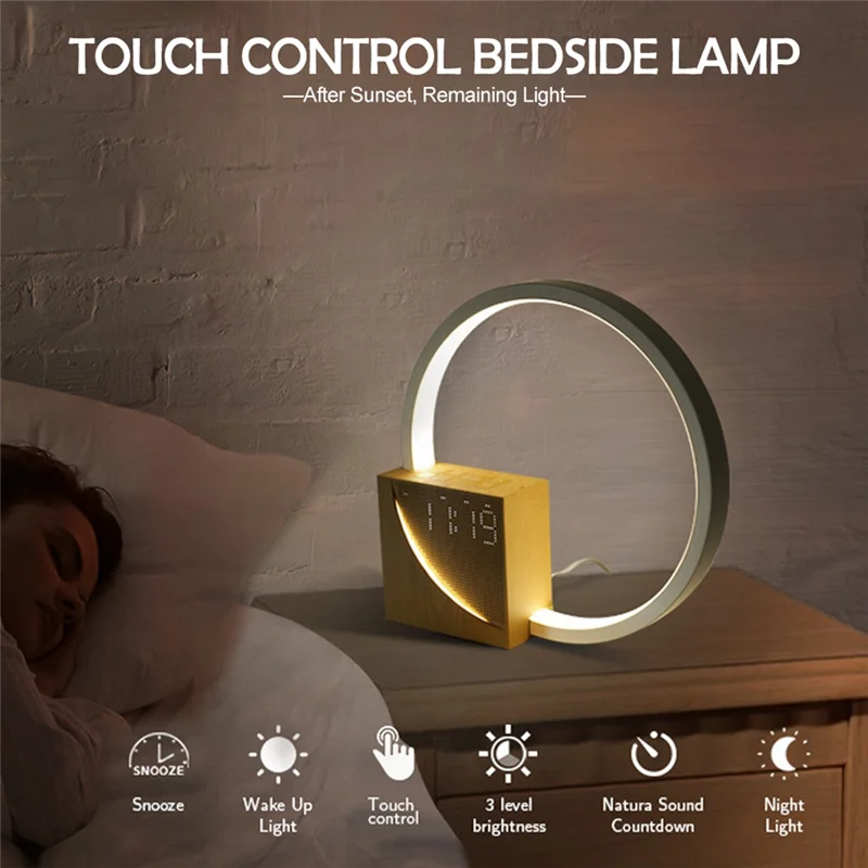 Hot Selling-Wake up Night Light with Alarm Clock for Bedroom 3 Level Dimmable Touch Table Lamp with White Noise for Kids,Wake Up