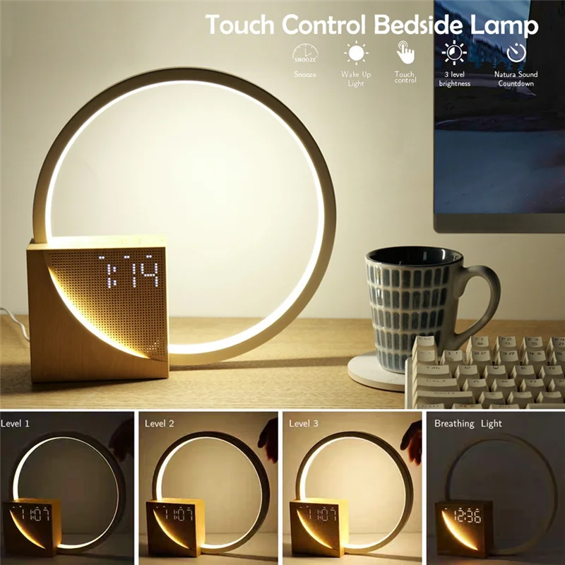 Hot Selling-Wake up Night Light with Alarm Clock for Bedroom 3 Level Dimmable Touch Table Lamp with White Noise for Kids,Wake Up