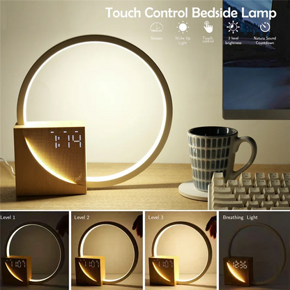 Hot Selling-Wake up Night Light with Alarm Clock for Bedroom 3 Level Dimmable Touch Table Lamp with White Noise for Kids,Wake Up