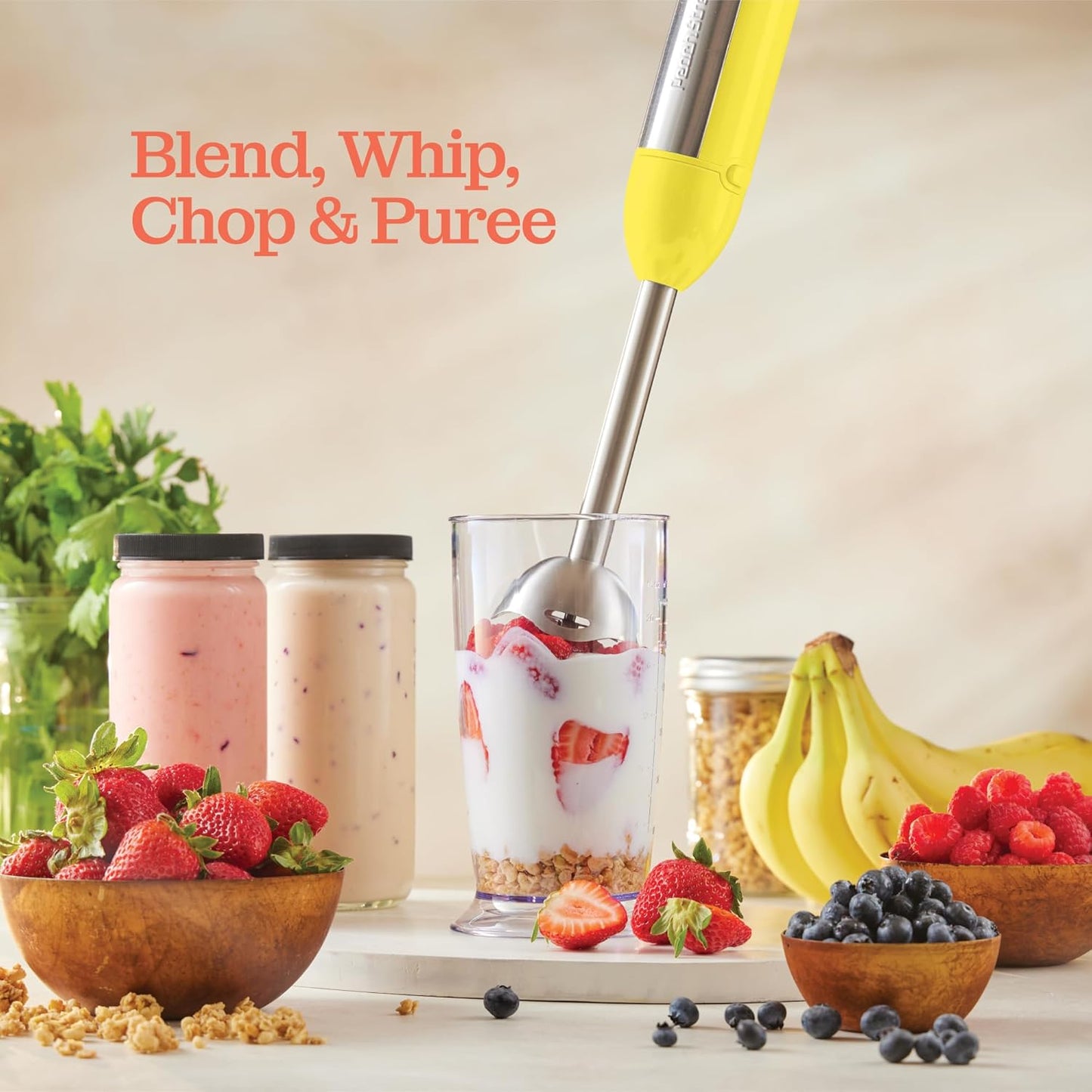 Powerful Immersion Blender, Electric Hand Blender 500 Watt with Turbo Mode, Detachable Base. Handheld Kitchen Gadget Blender Stick for Soup, Smoothie, Puree, Baby Food, 304 Stainless Steel Blades