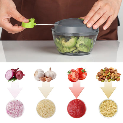 Vegetable Chopper Manual Food Processor with Pull Cord, 500 Ml Hand-Powered Kitchen Cutter for Garlic, Onion, Veggies & Fruits